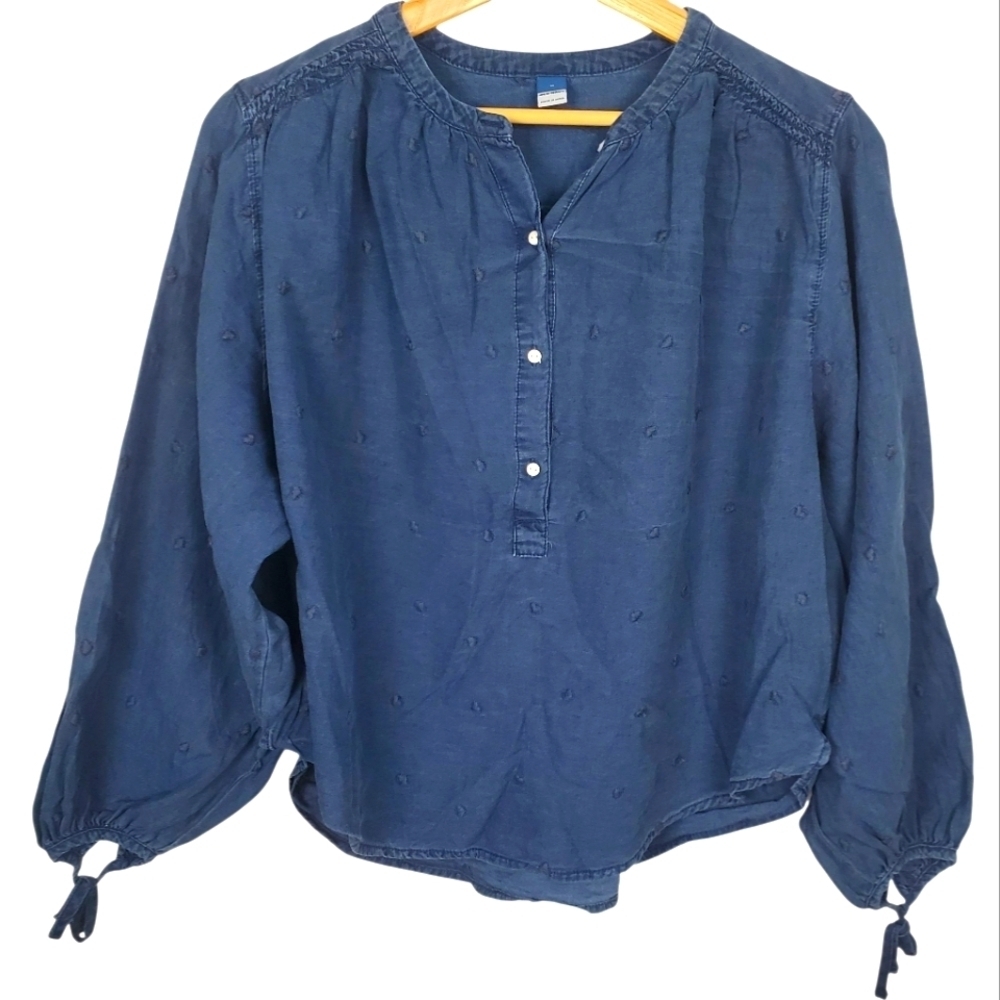 Old Navy Chambray Blue 3/4 Sleeve Blouse with Mandarin Collar. MED. Boho. #317